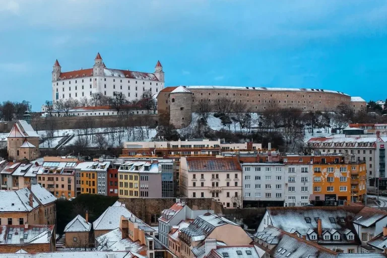 Bratislava skyline with Bratislava Castle in Slovakia