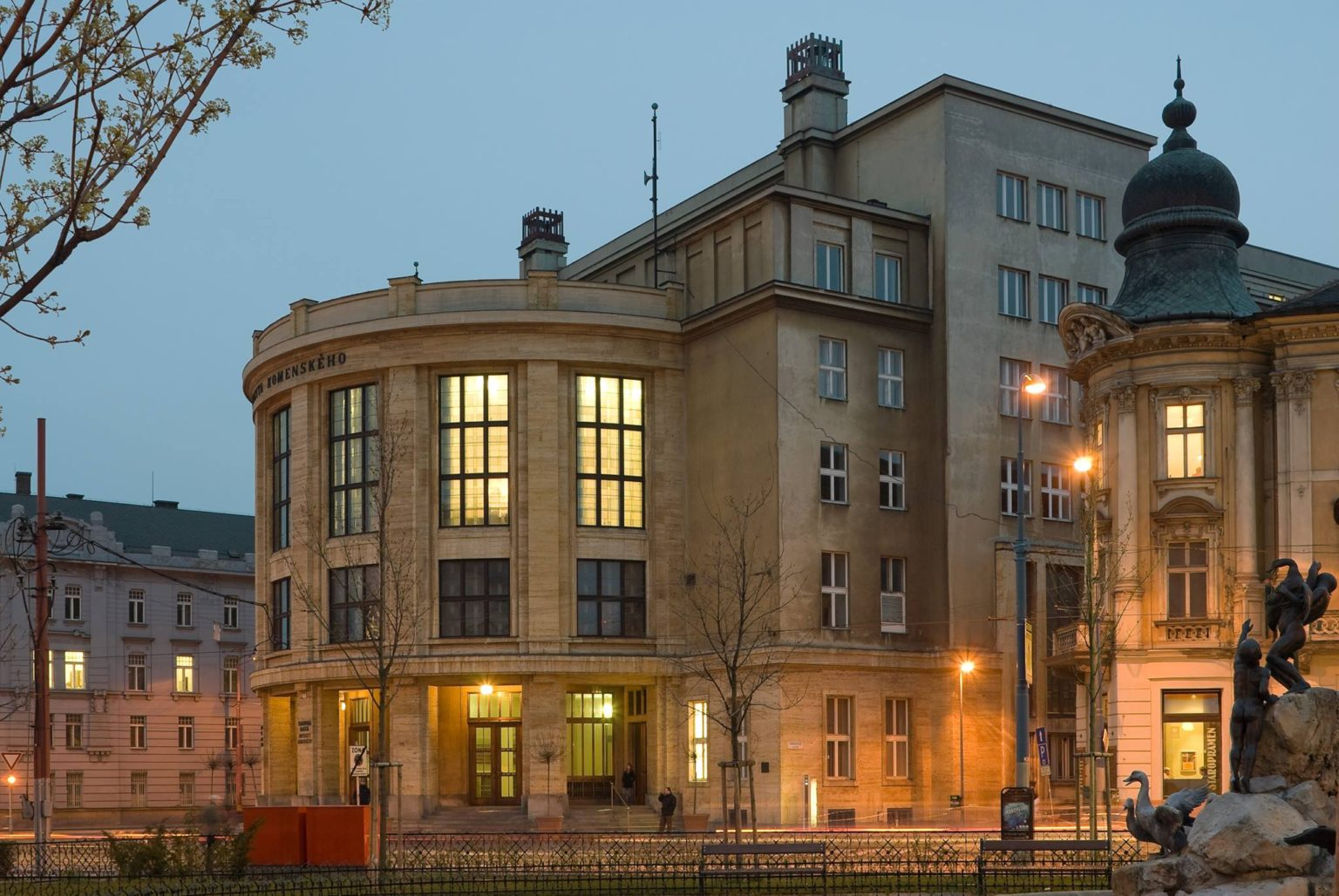 Comenius University main building in Bratislava at dusk